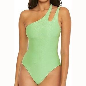 BECCA  - Glimmer One-Shoulder One Piece Swimsuit in Sparkling Lime Green‎